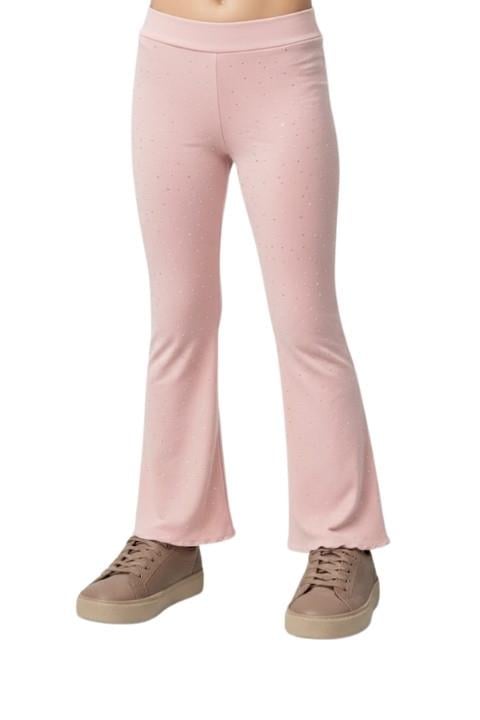 Taşlı İspanyol Paça Tayt - Pembe