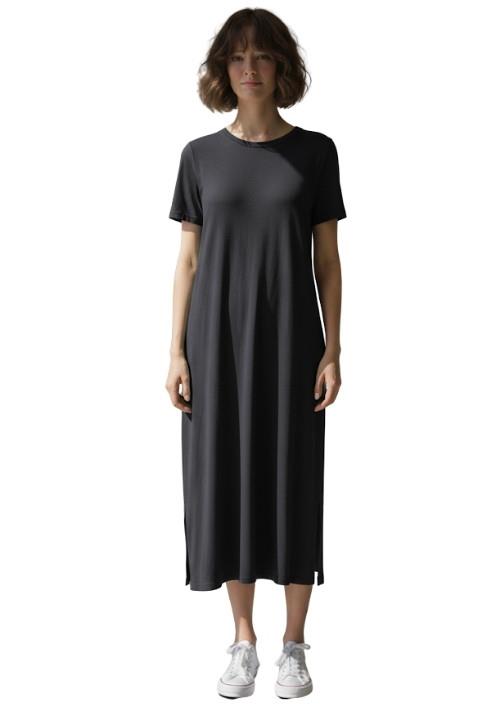 V YAKA KISA KOL PENYE ELBİSE-SİYAH