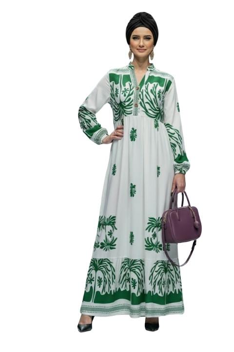 VİSKON DÜĞMELİ DESENLİ ELBİSE