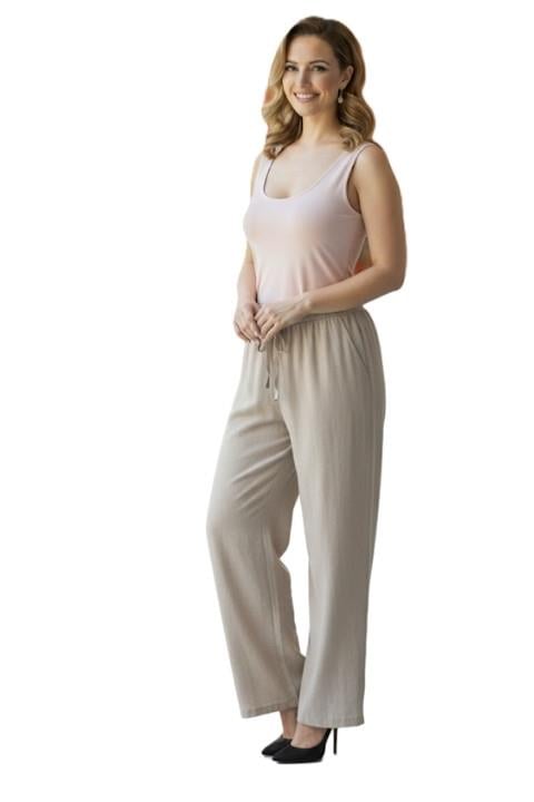 YIKAMALI KETEN PANTOLON-KAHVERENGİ