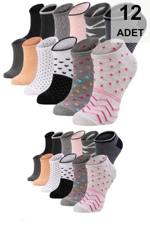12 Adet Desenli Kadın Patik Çorap