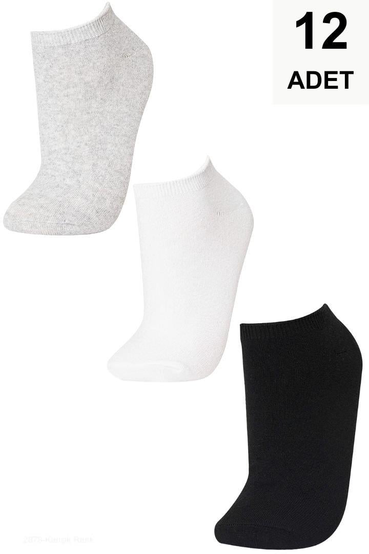 12 Adet Düz Kadın Patik Çorap