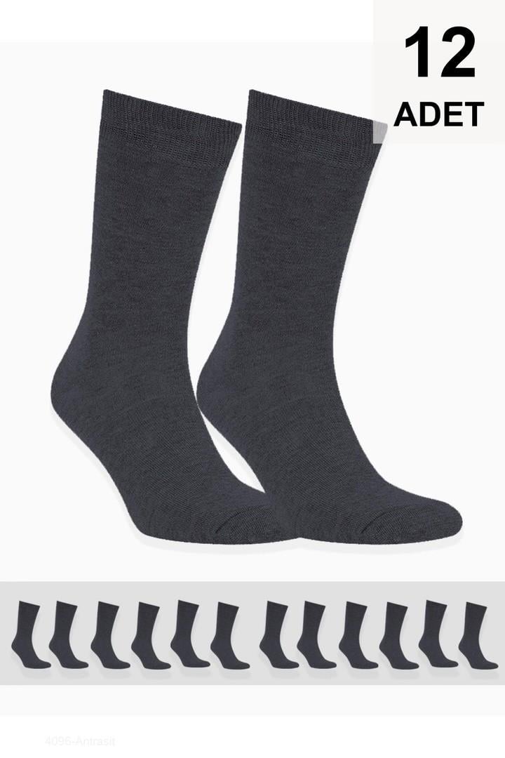 12 Adet Erkek Düz Soket Çorap - Antrasit