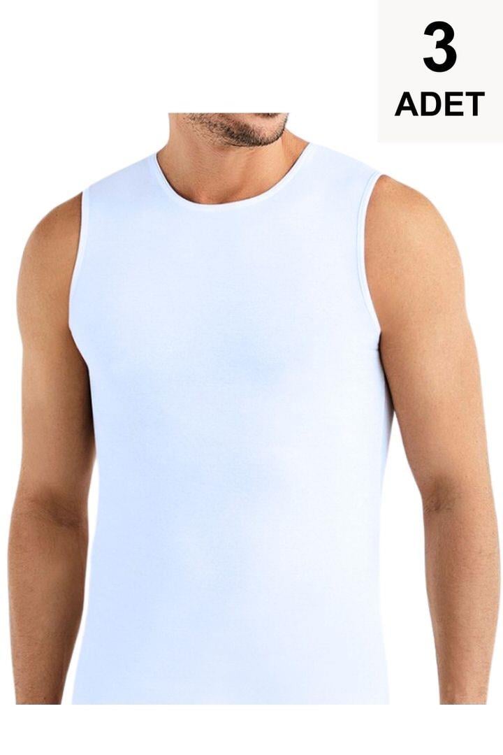 3 Adet Sıfır Kol Bisiklet Yaka Erkek Atlet - Beyaz