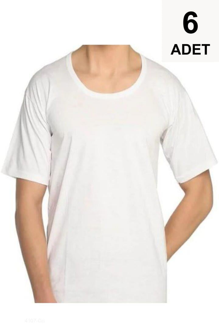 6 Adet Bisiklet Yaka Erkek Fanila - Beyaz