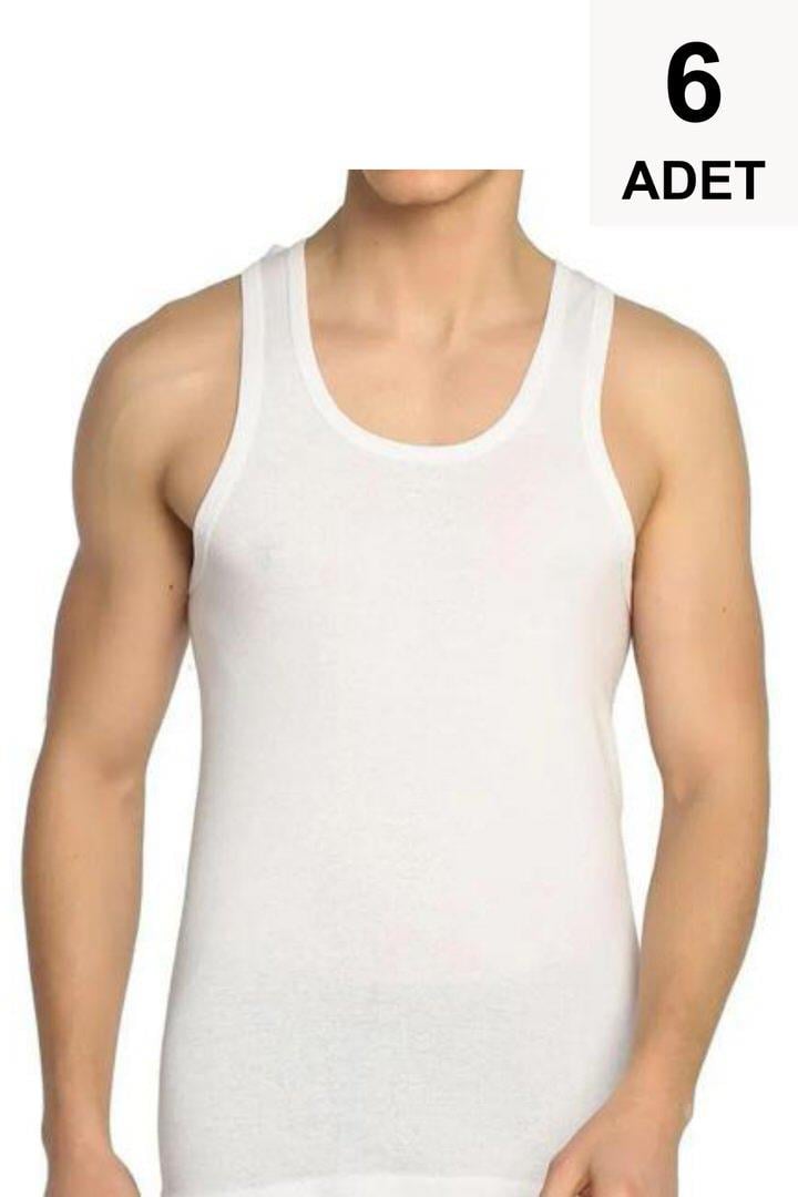 6 Adet Erkek Atlet - Beyaz