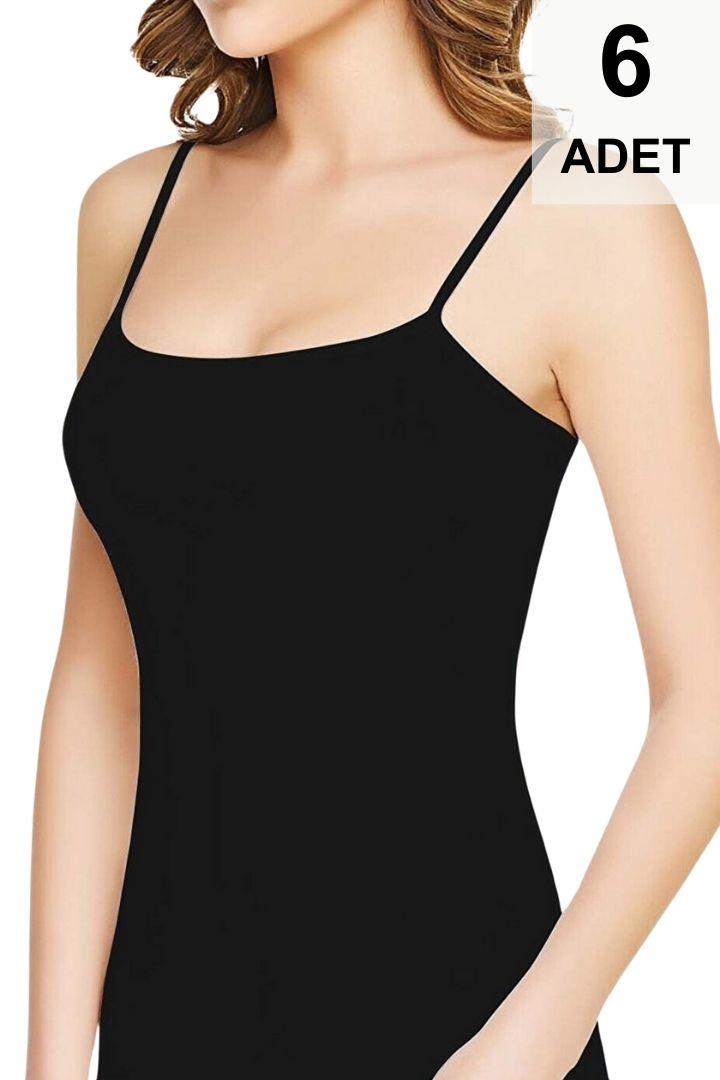 6 Adet Kadın İp Askılı Atlet - Siyah
