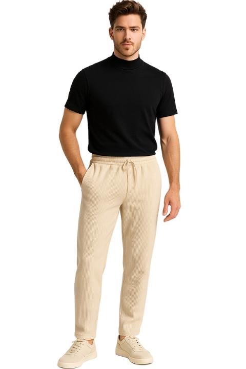 ERKEK ÇİZGİLİ PANTOLON EŞOFMAN-BEJ