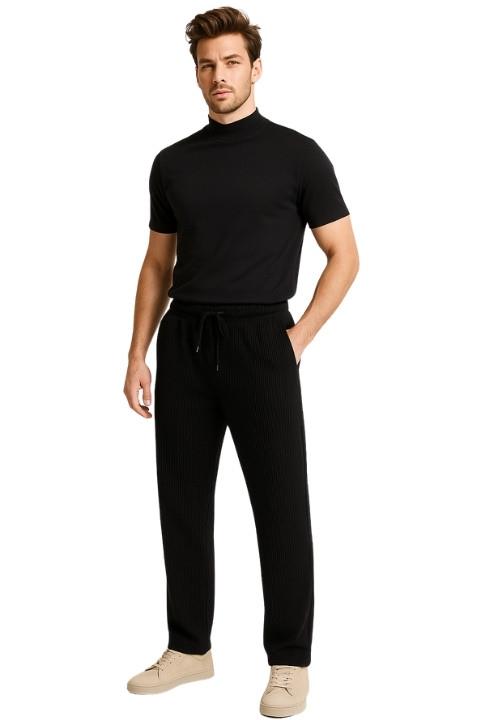 ERKEK ÇİZGİLİ PANTOLON EŞOFMAN-SİYAH