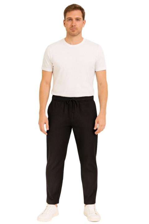 ERKEK ÇİZGİLİ PANTOLON EŞOFMAN-SİYAH