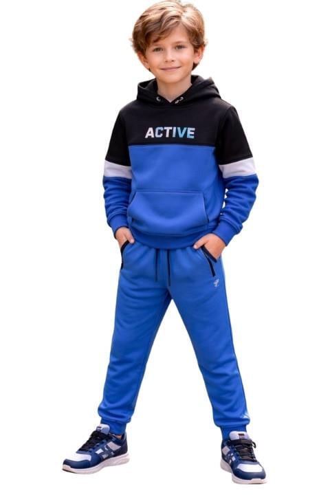 Erkek Çocuk 3 İplik Paça Lastikli Eşofman Altı - Mavi