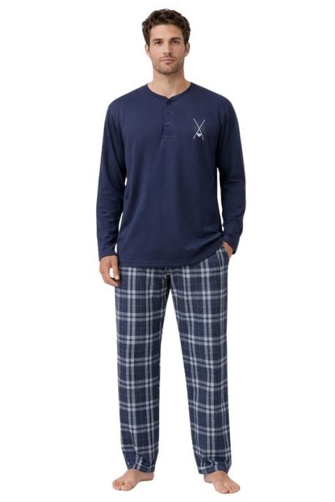 Jakarlı Erkek Pijama Takımı - Lacivert