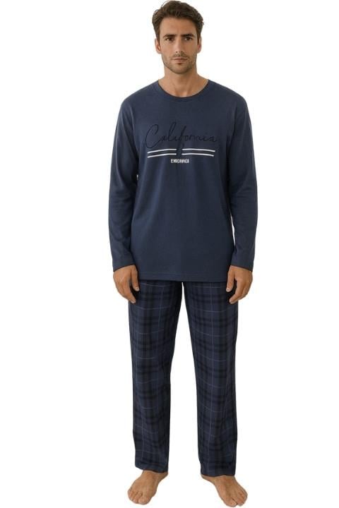 Jakarlı Erkek Pijama Takımı - Mavi