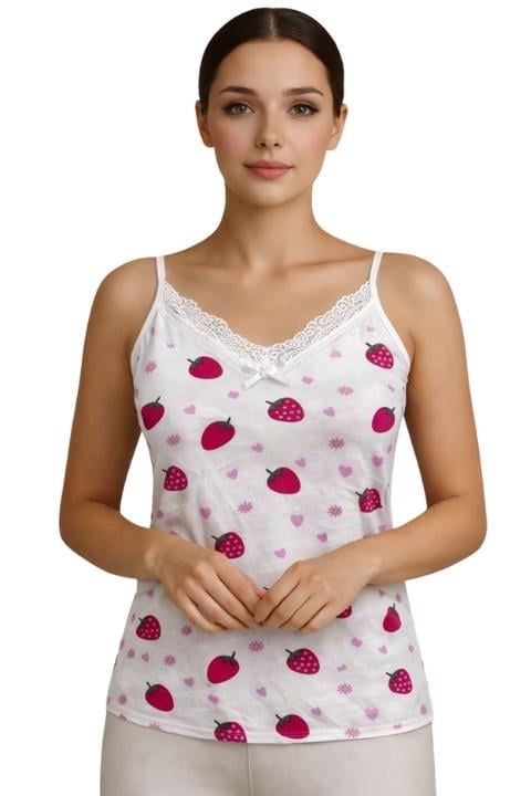 Jenika Kadın İp Askılı Empirme Atlet - Çilek