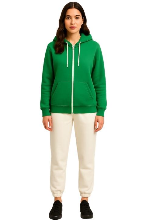 UNISEX 3 İPLİK FERMUARLI KAPÜŞONLU-AÇIK YEŞİL