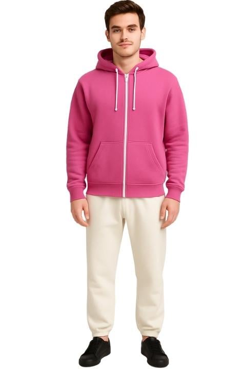 UNISEX 3 İPLİK FERMUARLI KAPÜŞONLU-PEMBE