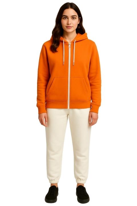 UNISEX 3 İPLİK FERMUARLI KAPÜŞONLU-TURUNCU