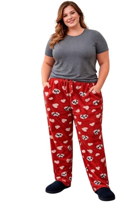 Kadın Battal Polar Pijama Altı - Kırmızı