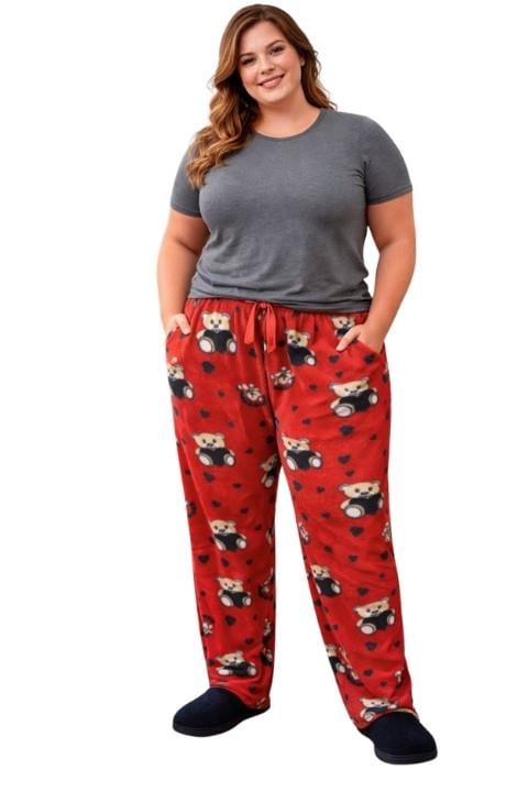Kadın Battal Polar Pijama Altı - Kırmızı