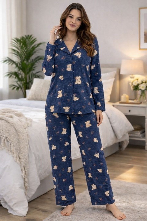Kadın Bürümcük  Düğmeli Pijama Takımı