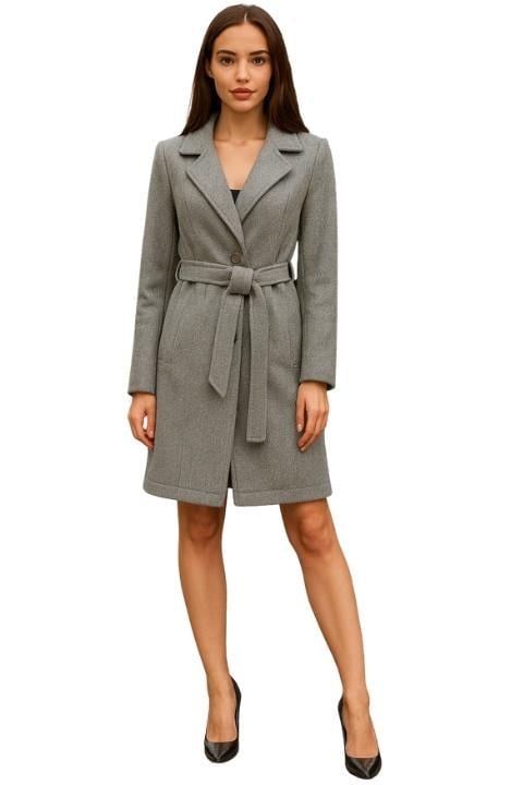 Kadın Kaşe Kaban - Gri Kemer Detay