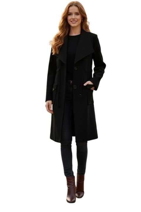 Kadın Kaşe Kaban - Siyah Bağcık Detay