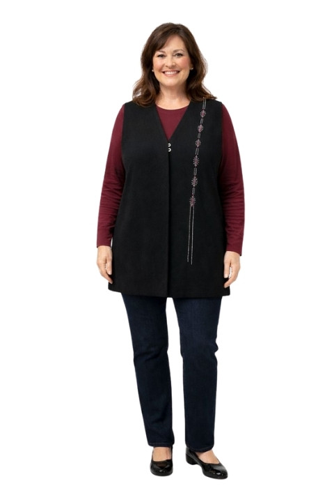 Pembe Taş Detaylı Kadın Kısa Yelek - Siyah