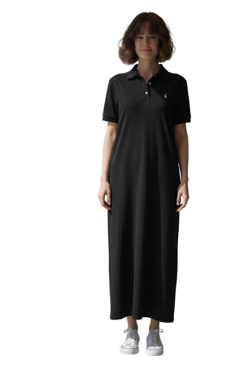 POLO YAKA KISA KOL PENYE ELBİSE-SİYAH