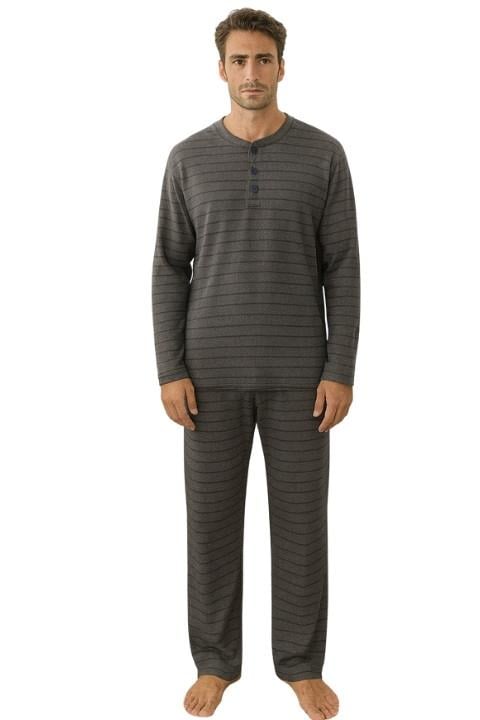 Raporlu Erkek Pijama Takımı - Füme