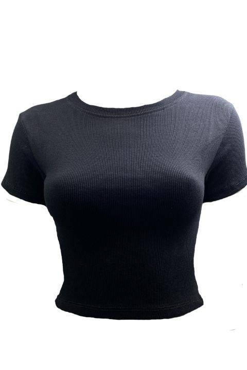 Sıfır Yaka Kısa Kol Crop Kod :9460297-44