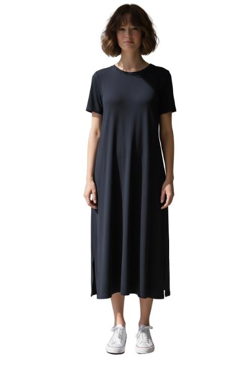 SIFIR YAKA KISA KOL DÜZ PENYE ELBİSE-SİYAH