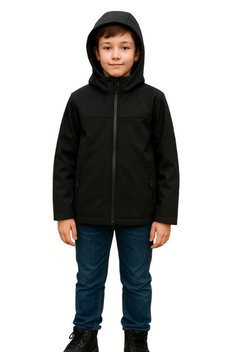 SoftShell Yağmur Rüzgar Geçirmez Erkek Çocuk Mont-Siyah