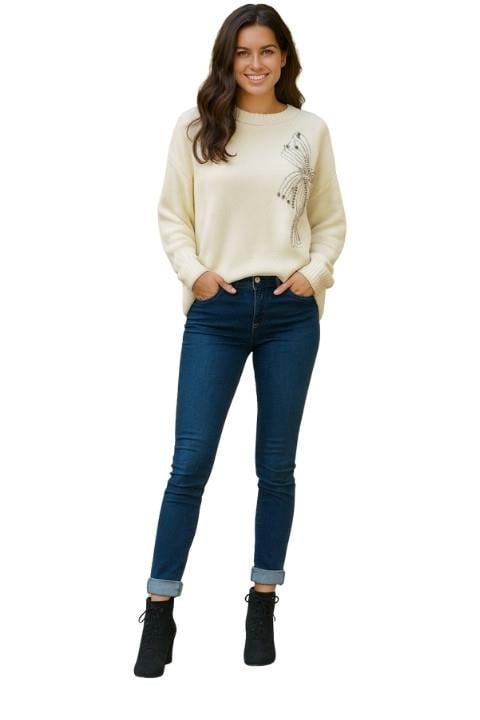 Taş Detay Kadın Triko Kazak - Ekru