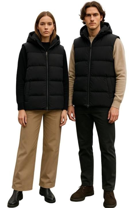 Unisex Kapşonlu Şişme Yelek - Siyah