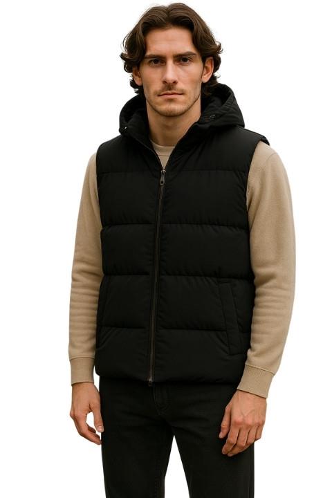 Unisex Kapşonlu Şişme Yelek - Siyah