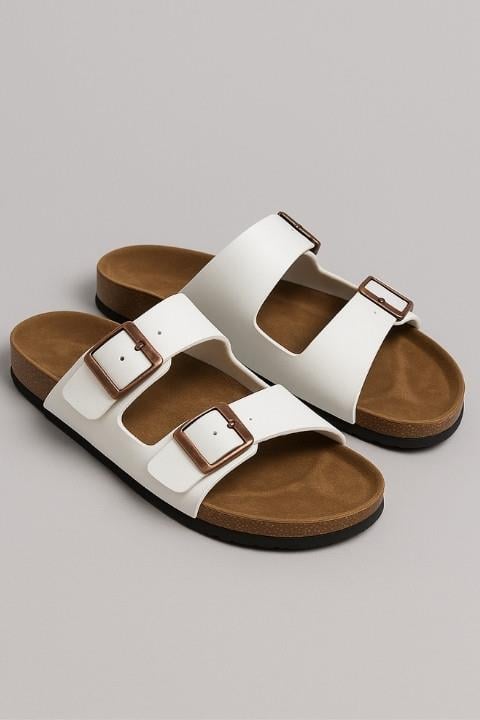 Unisex Tokalı Terlik - Beyaz