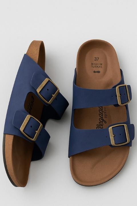 Unisex Tokalı Terlik - Lacivert