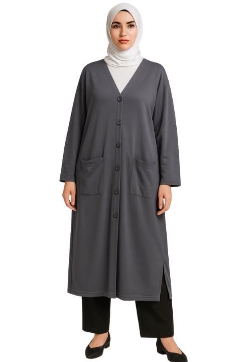 UZUN CEKET ANNE MODELİ-GRİ