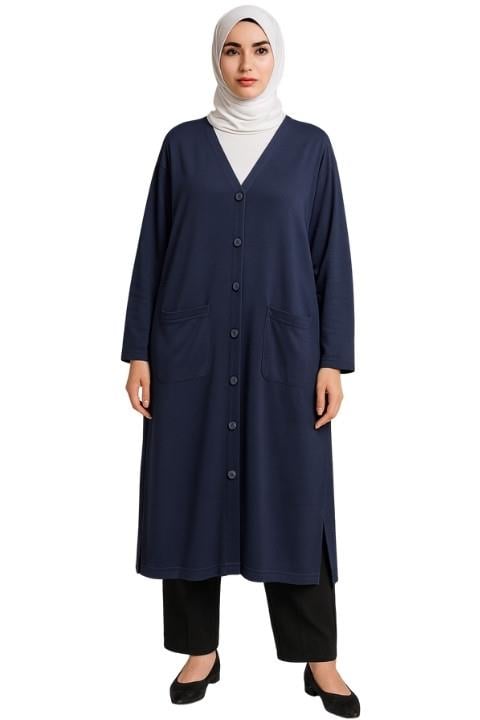 Uzun Ceket Anne Modeli-Lacivert