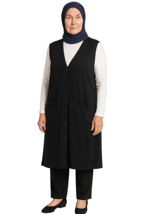 Uzun Glorya Yelek Anne Model-Siyah