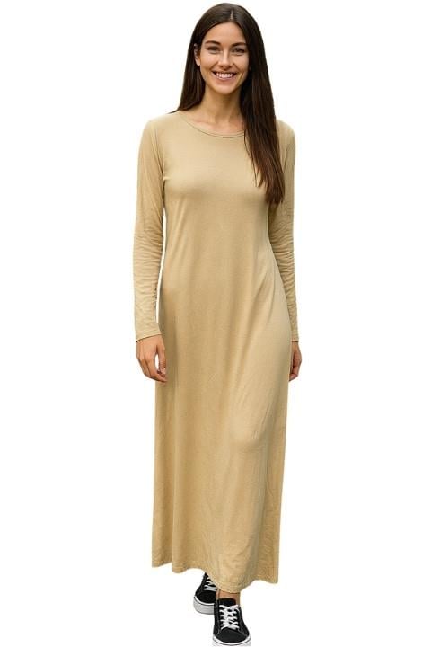 Uzun Kol Astar Elbise - Sütlü Kahve