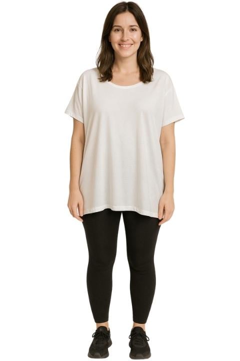 V Yaka Kadın T-Shirt-Beyaz