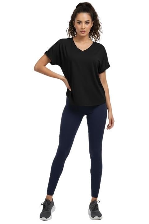V Yaka Kadın T-Shirt-Siyah