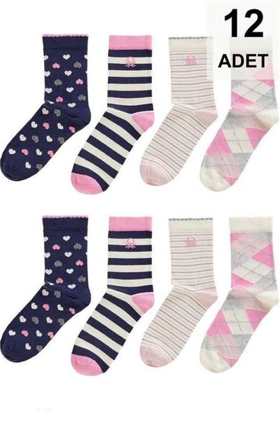 12 Adet Kız Çocuk Soket Çorap
