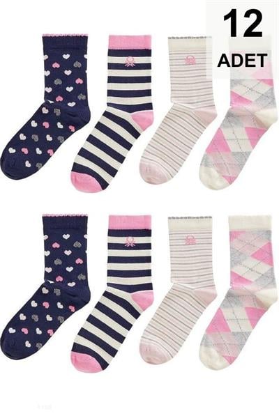 12 Adet Kız Çocuk Soket Çorap
