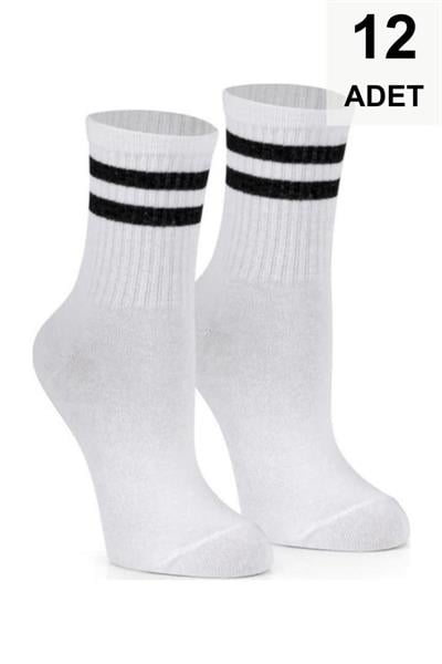 12 Adet Kolej Çorabı -Beyaz