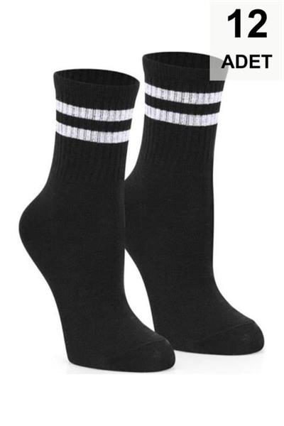 12 Adet Kolej Çorabı -Siyah