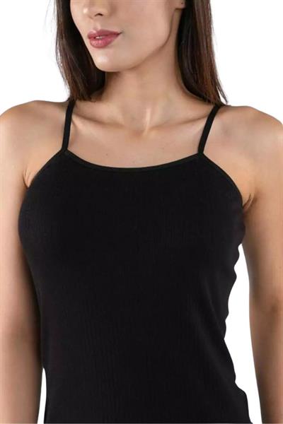 6 Adet İp Askılı Raporlu Kaşkorse Kadın Atlet - Siyah