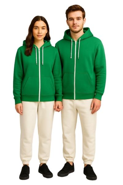 UNISEX 3 İPLİK FERMUARLI KAPÜŞONLU-AÇIK YEŞİL