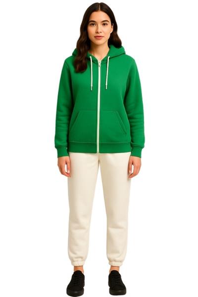 UNISEX 3 İPLİK FERMUARLI KAPÜŞONLU-AÇIK YEŞİL